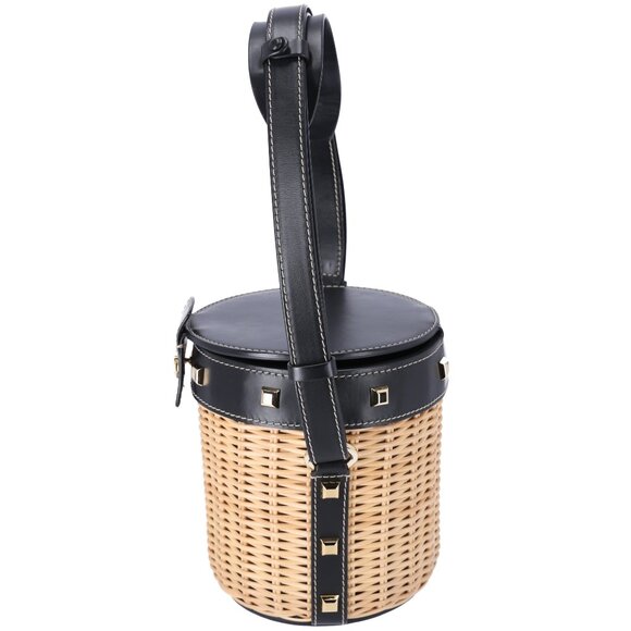 Salvatore Ferragamo Gancini Drawstring Bucket Bag Wicker Studded Leather + Pouch - Picture 4 of 12